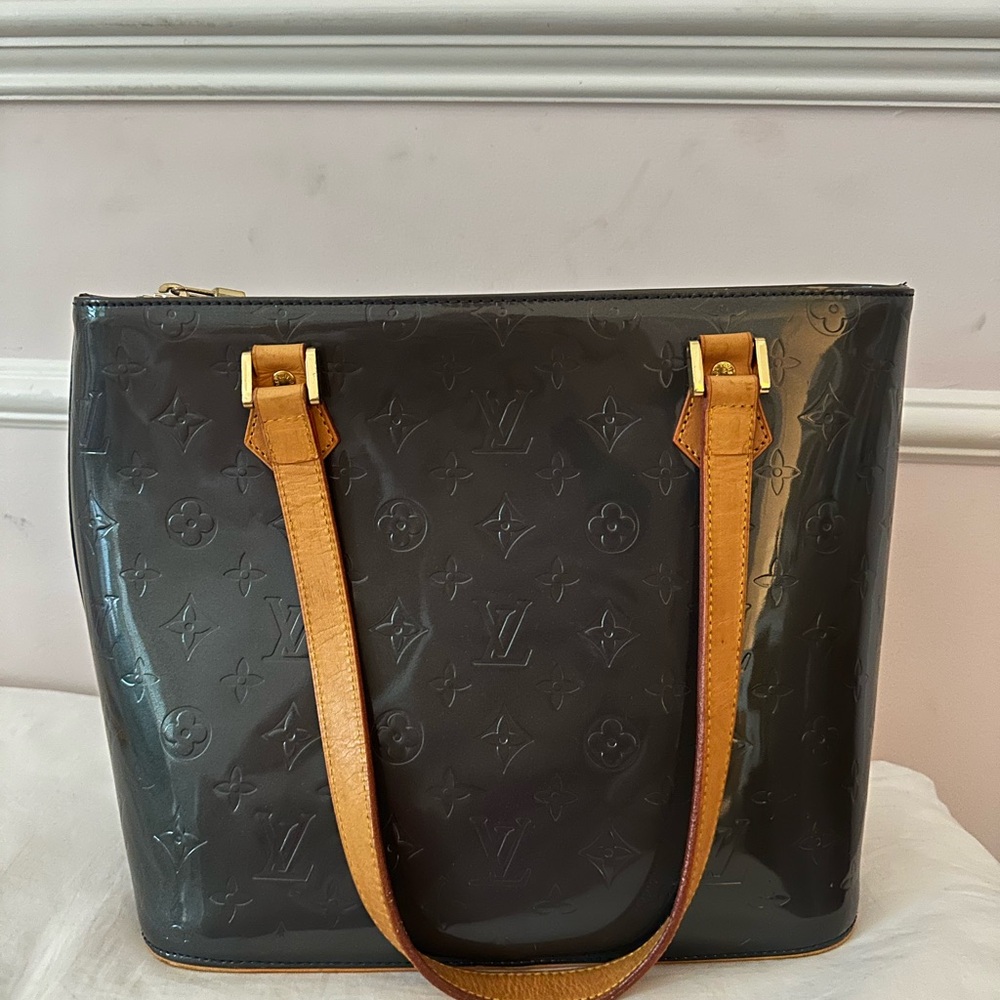 Authentic Louis Vuitton Navy Bag with Tan straps
